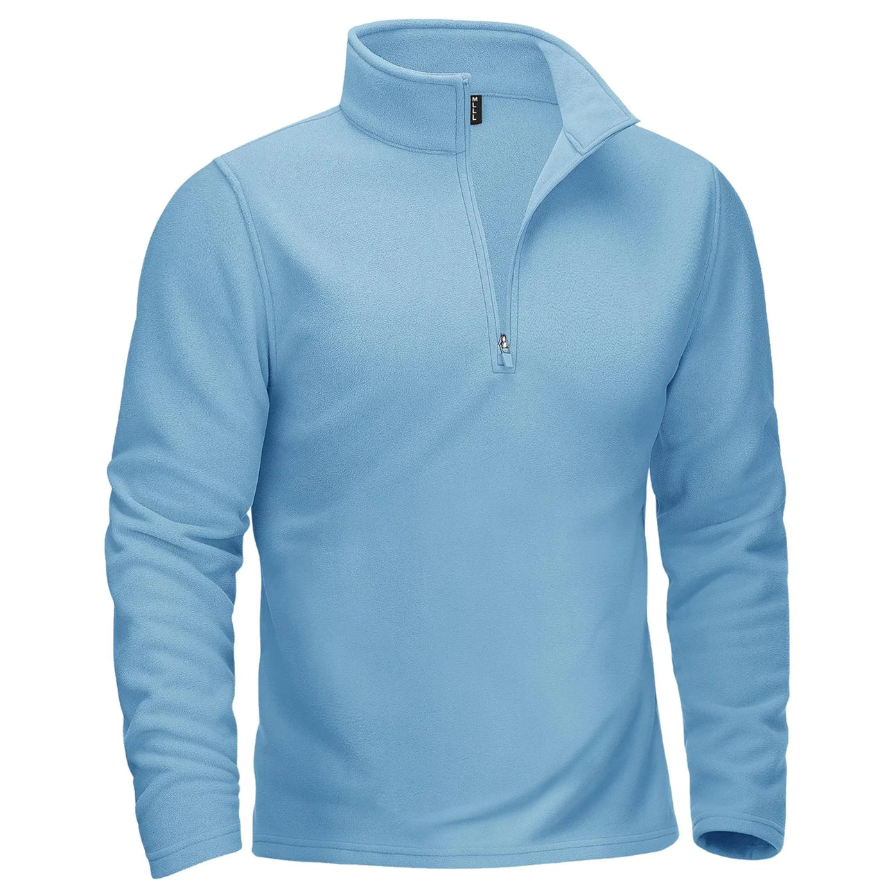 Light blue long-sleeve shirt with a quarter zip on a white background