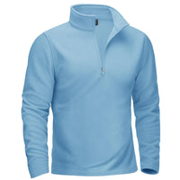 Thumbnail for Light blue long-sleeve shirt with a quarter zip on a white background