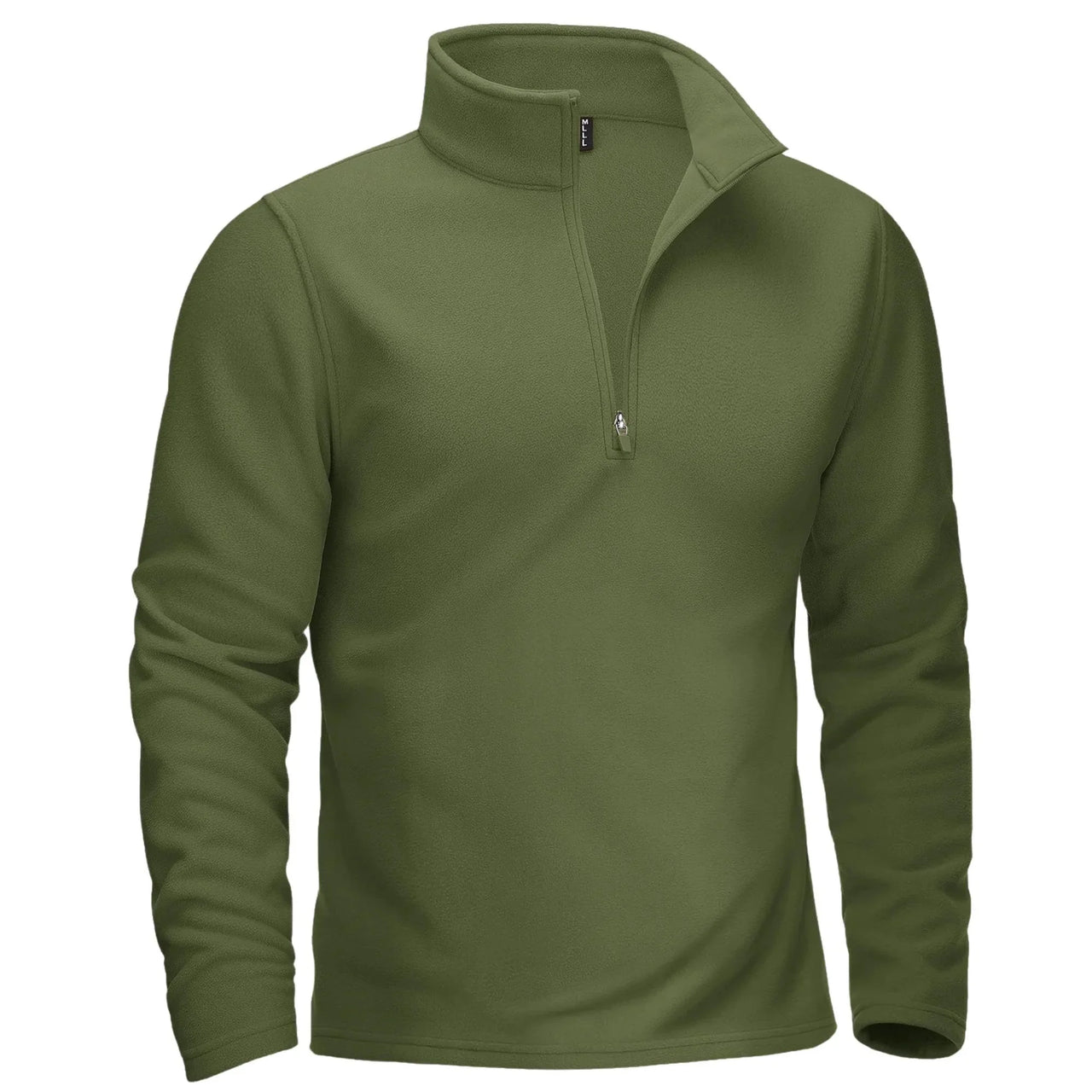 Green long-sleeve pullover with a quarter zip on a white background