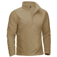 Thumbnail for Khaki Brown long-sleeve shirt with a quarter zip on a white background
