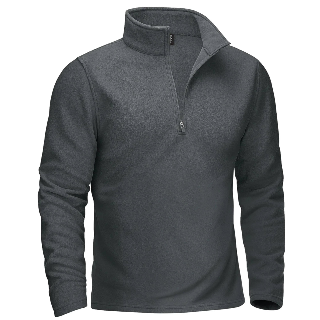 Gray pullover with a quarter zip on a white background