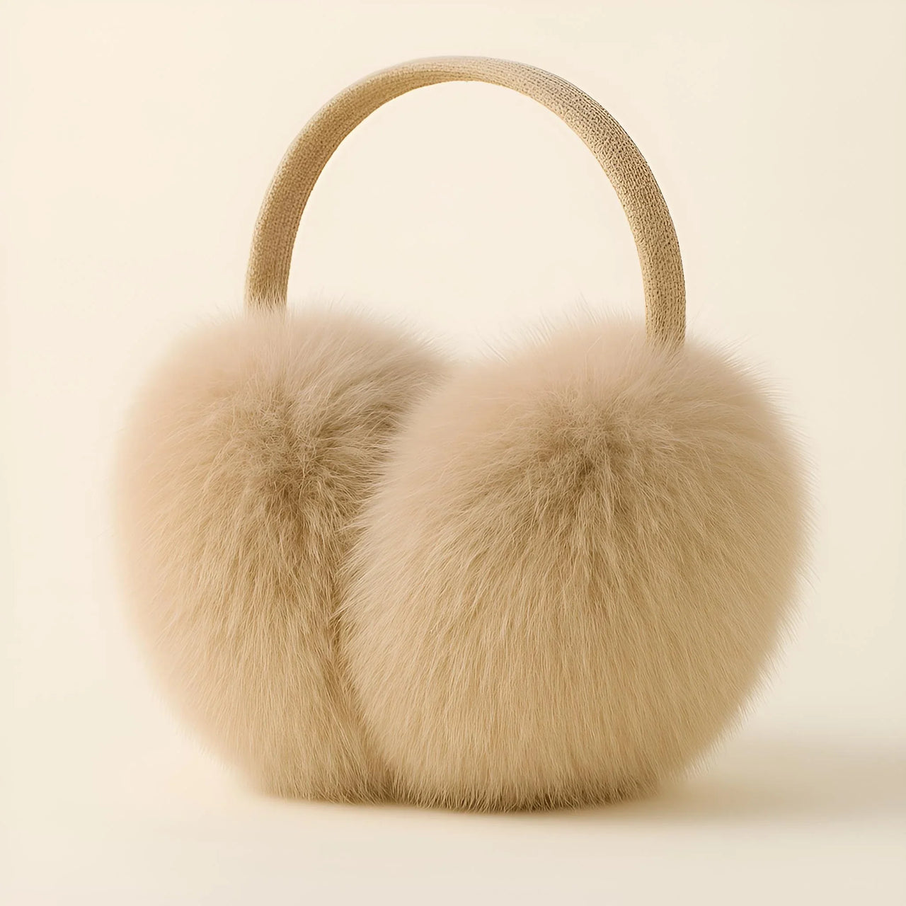 Beige fur ear muffs on a beige background