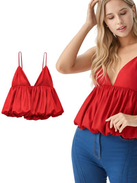Thumbnail for Woman wearing a red crop top with a close-up of the top on a white background