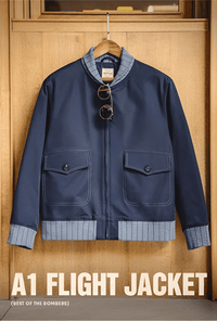 Thumbnail for Retro Men's A1 Flight Jacket in Navy with Contrast Color Splicing Baseball Coat for Men's Overcoat Spring and Autumn, Drestiny, Jackets, Bomber Jackets, Navy, S, M, L, XL, XXL, 2XL, United States, USA, Canada, Australia, New Zealand, United Kingdom, UK, Retro A1 flight jacket men's, Vintage A1 bomber jacket men, Men's A1 flight jacket for sale, Classic A1 flight jacket, Retro men's A1 flight jacket, Vintage A1 flying jacket mens, Leather A1 bomber jacket UK, Men's A1 flight jacket online, shopdrestiny.com