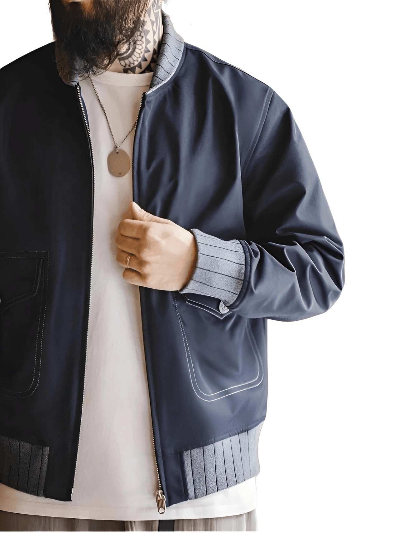 Retro Men's A1 Flight Jacket in Navy with Contrast Color Splicing Baseball Coat for Men's Overcoat Spring and Autumn, Drestiny, Jackets, Bomber Jackets, Navy, S, M, L, XL, XXL, 2XL, United States, USA, Canada, Australia, New Zealand, United Kingdom, UK, Retro A1 flight jacket men's, Vintage A1 bomber jacket men, Men's A1 flight jacket for sale, Classic A1 flight jacket, Retro men's A1 flight jacket, Vintage A1 flying jacket mens, Leather A1 bomber jacket UK, Men's A1 flight jacket online, shopdrestiny.com