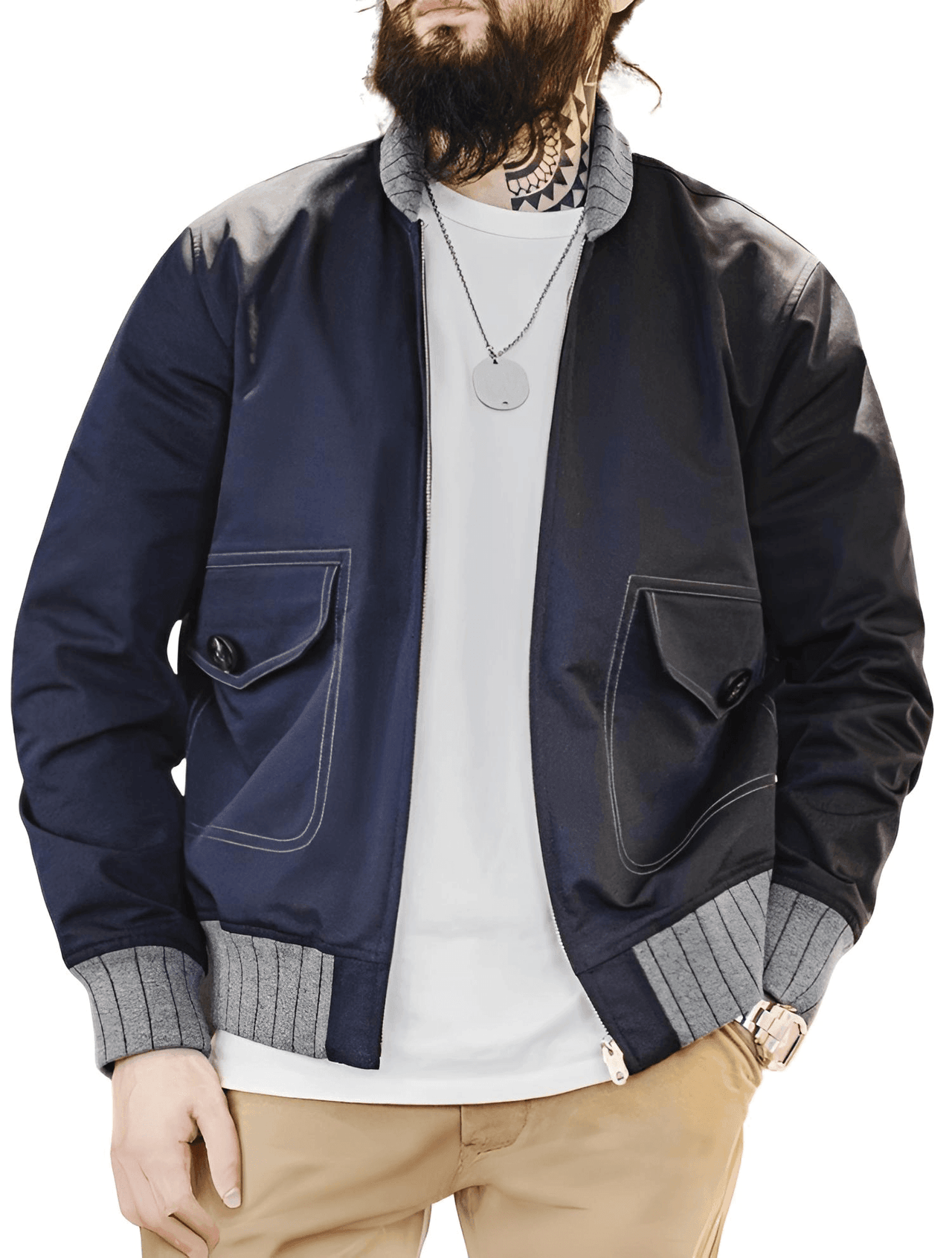 Retro Men's A1 Flight Jacket in Navy with Contrast Color Splicing Baseball Coat for Men's Overcoat Spring and Autumn, Drestiny, Jackets, Bomber Jackets, Navy, S, M, L, XL, XXL, 2XL, United States, USA, Canada, Australia, New Zealand, United Kingdom, UK, Retro A1 flight jacket men's, Vintage A1 bomber jacket men, Men's A1 flight jacket for sale, Classic A1 flight jacket, Retro men's A1 flight jacket, Vintage A1 flying jacket mens, Leather A1 bomber jacket UK, Men's A1 flight jacket online, shopdrestiny.com