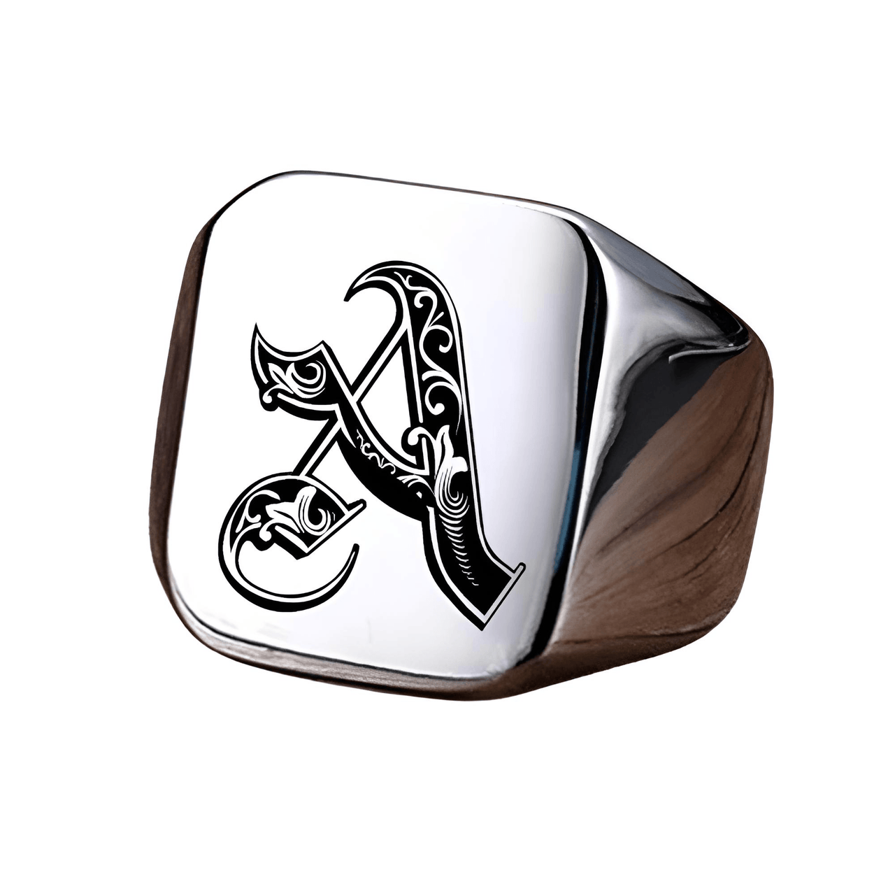 Men's Retro Initial Signet Ring 18mm Bulky Heavy Male Band Stainless Steel Letters Custom Jewelry Gift For Him, Drestiny, Men's Rings, Rings, Name Rings For Men, Silver, Black, Gold, United States, Canada, Australia, New Zealand, United Kingdom, Custom Rings, 8, 9, 10, 11, 12, shopdrestiny.com