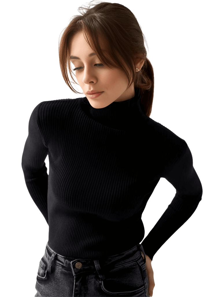 Rib Knit Black Turtleneck Sweaters For Women - In 24 Colors!