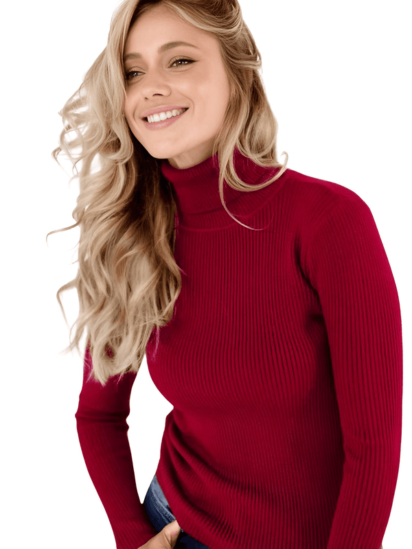 Rib Knit Wine Red Turtleneck Sweaters For Women - In 24 Colors!