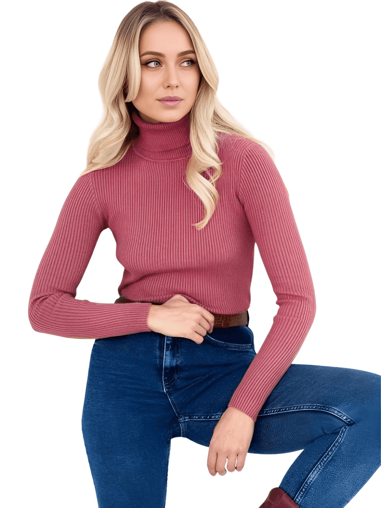 Rib Knit Mauve Turtleneck Sweaters For Women - In 24 Colors!