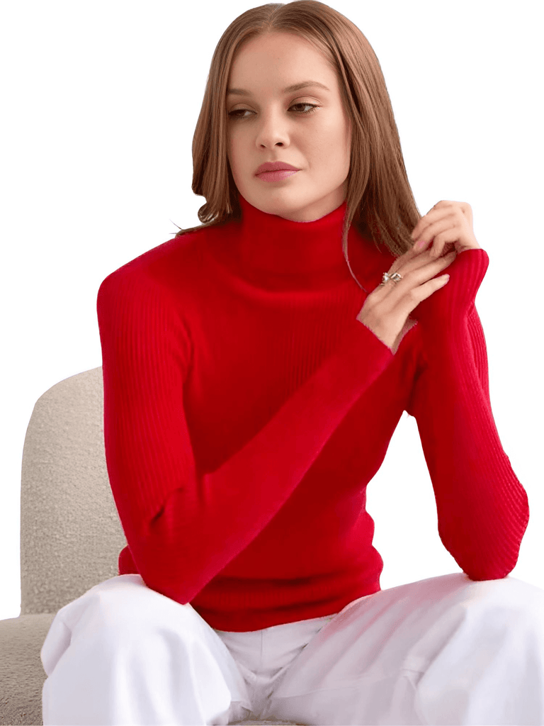 Rib Knit Red Turtleneck Sweaters For Women - In 24 Colors!