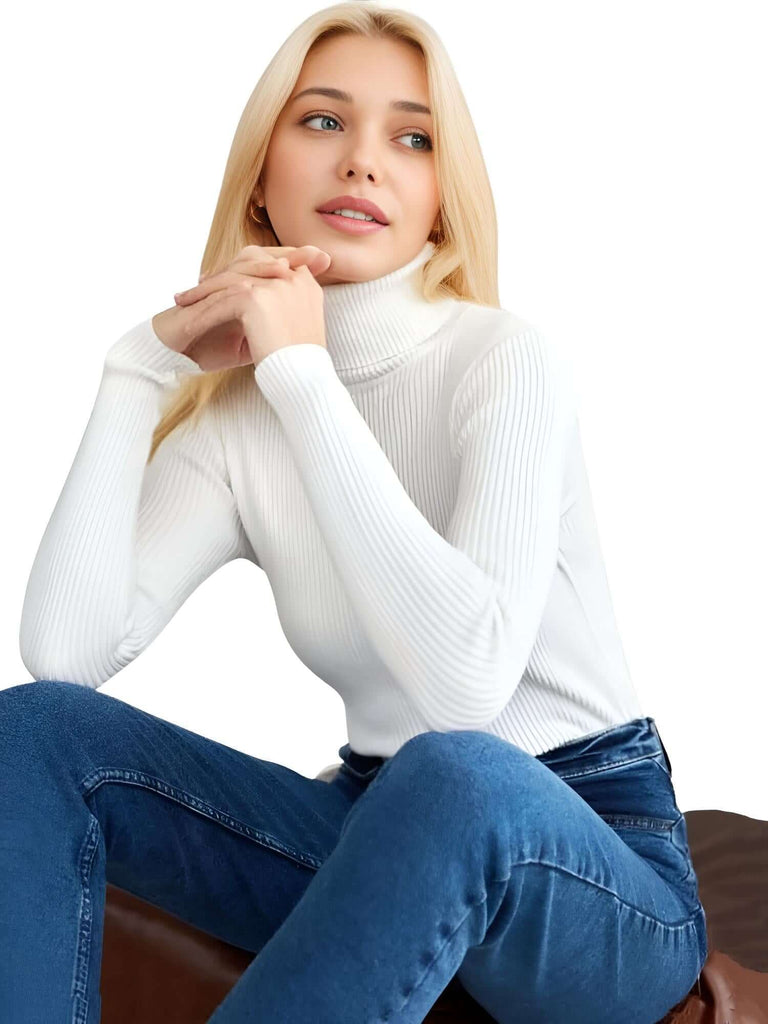 Rib Knit White Turtleneck Sweaters For Women - In 24 Colors!