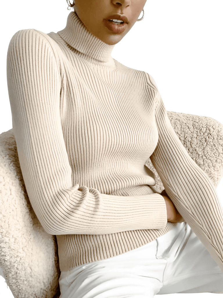 Rib Knit Khaki Turtleneck Sweaters For Women - In 24 Colors!