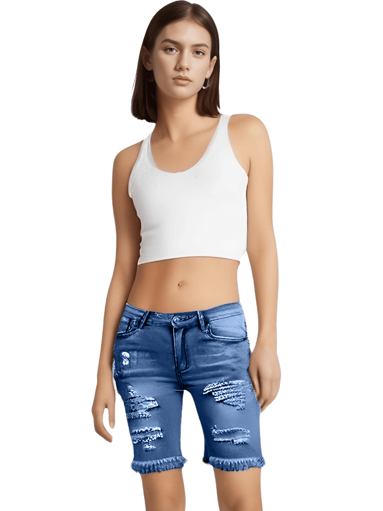 Shop Drestiny for Women's Dark Blue  Ripped Jean Summer Shorts. Free Shipping + Tax Covered! Seen on FOX, NBC, CBS. Save up to 50%!