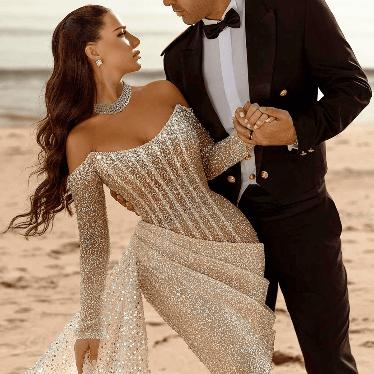 Royal Saudi Glitter Evening Dress Mermaid Sparkly Pleats Off Shoulder Long Shiny Sleeves Long Pleat Court Train, Drestiny, Maxi Dresses, Long Sleeves, Beige, Custom Color, Custom Made Dresses, Dubai, Royal Dress, Prom Dresses, Off Shoulder, United States, Canada, Australia, New Zealand, United Kingdom, 2, 4, 6, 8, 10, 12, 14, 14w, 16w, 18w, 20w, 22w, custom sizes, plus size gowns, plus size evening dresses, shopdrestiny.com