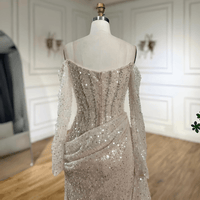 Thumbnail for Royal Saudi Glitter Evening Dress Mermaid Sparkly Pleats Off Shoulder Long Shiny Sleeves Long Pleat Court Train, Drestiny, Maxi Dresses, Long Sleeves, Beige, Custom Color, Custom Made Dresses, Dubai, Royal Dress, Prom Dresses, Off Shoulder, United States, Canada, Australia, New Zealand, United Kingdom, 2, 4, 6, 8, 10, 12, 14, 14w, 16w, 18w, 20w, 22w, custom sizes, plus size gowns, plus size evening dresses, shopdrestiny.com