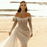 Thumbnail for Nude Glitter Mermaid Dress Sparkly Pleats Off Shoulder Long Shiny Sleeves Long Pleat Court Train, Drestiny, Maxi Dresses, Long Sleeves, Beige, Custom Color, Custom Made Dresses, Dubai, Royal Dress, Prom Dresses, Off Shoulder, United States, Canada, Australia, New Zealand, United Kingdom, 2, 4, 6, 8, 10, 12, 14, 14w, 16w, 18w, 20w, 22w, custom sizes, plus size gowns, plus size evening dresses, shopdrestiny.com