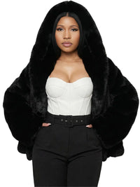 Thumbnail for Runway Fashion Iconic Hooded Fur Coat Women Batwing Chic Winter Hailey Bieber Shaggy Overcoat Fox Fur Jacket