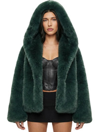 Thumbnail for Runway Fashion Iconic Hooded Fur Coat Women Batwing Chic Winter Hailey Bieber Shaggy Overcoat Fox Fur Jacket