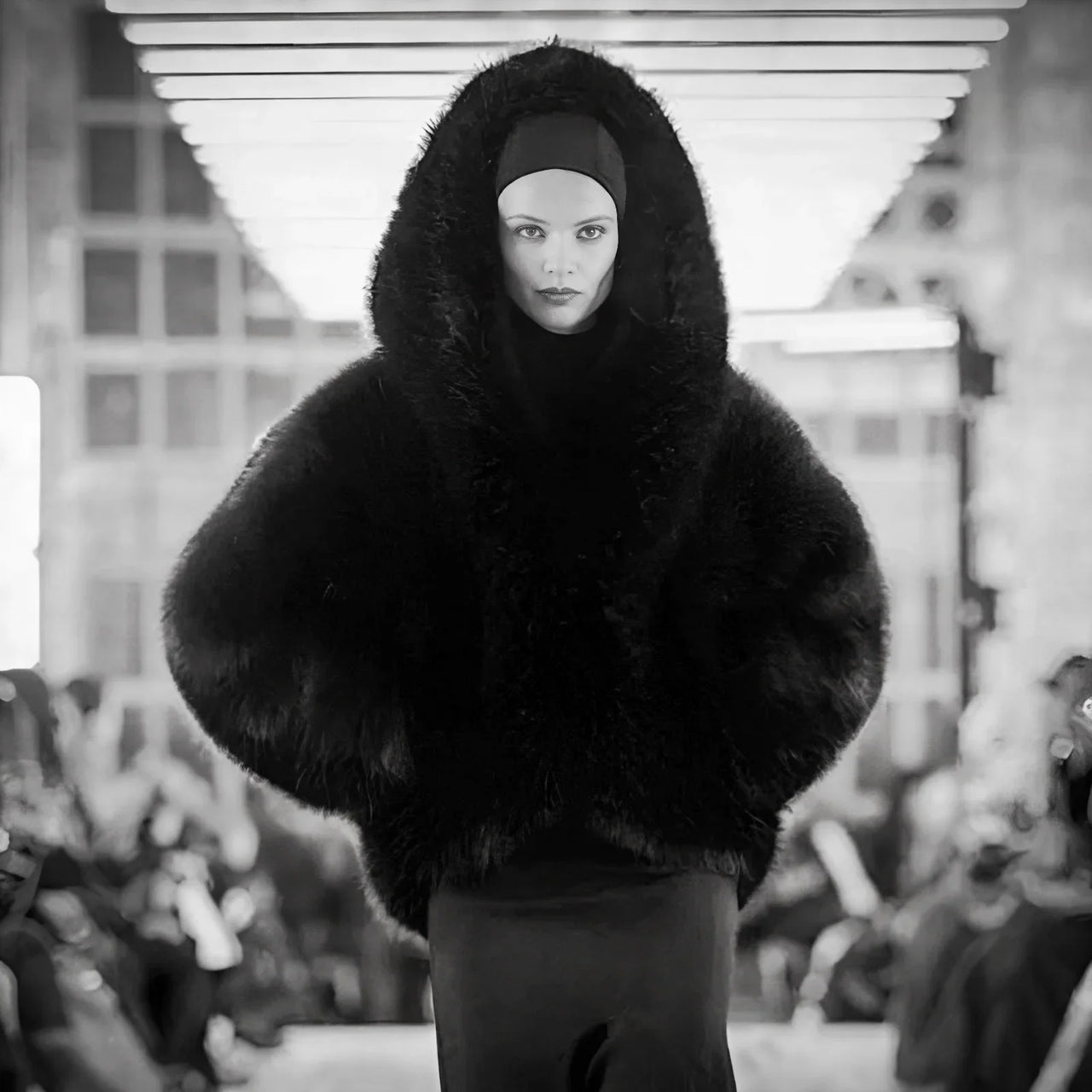 Runway Fashion Iconic Hooded Fur Coat Women Batwing Chic Winter Hailey Bieber Shaggy Overcoat Fox Fur Jacket