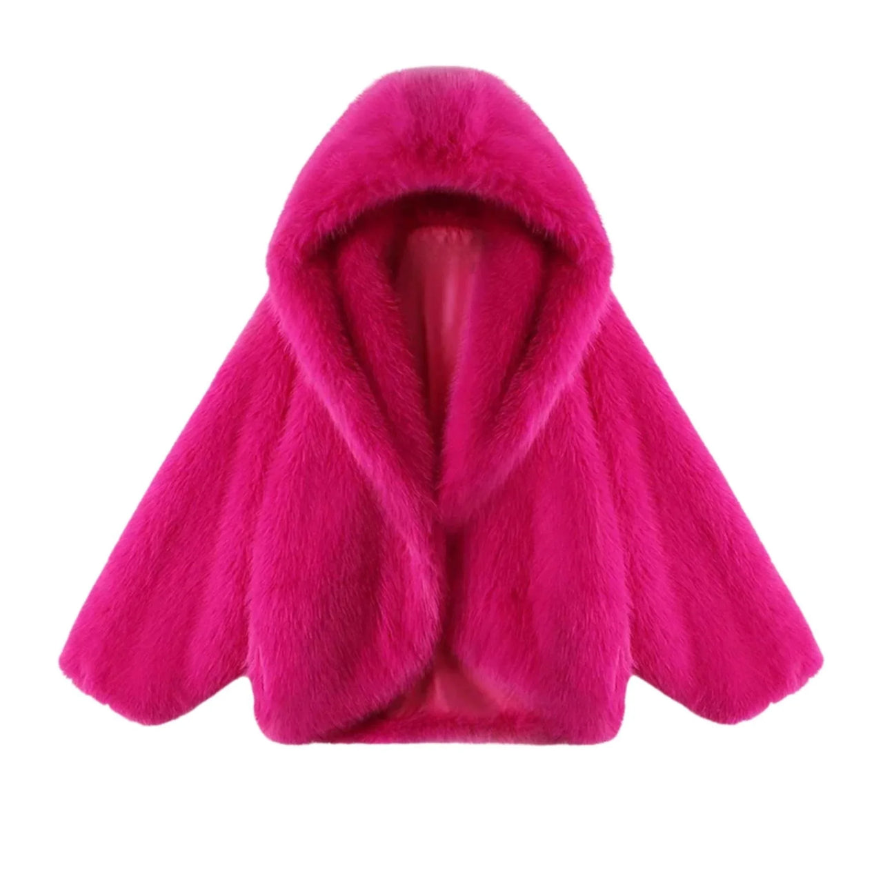 Hot Pink fur hooded coat on a white background