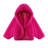 Thumbnail for Hot Pink fur hooded coat on a white background