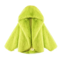 Thumbnail for Neon green furry hooded jacket on a white background