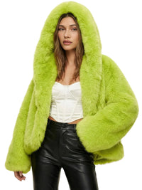 Thumbnail for Runway Fashion Iconic Hooded Fur Coat Women Batwing Chic Winter Hailey Bieber Shaggy Overcoat Fox Fur Jacket