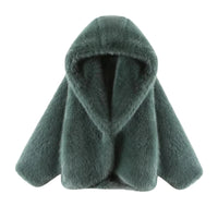Thumbnail for Green fur coat with hood on a white background
