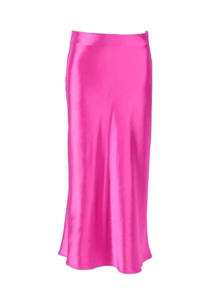 Satin Hot Pink Skirt Women High Waisted & Matching Top
