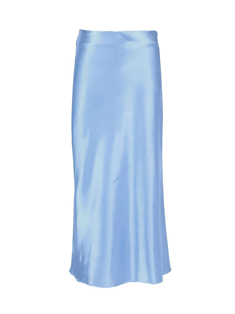 Satin Light Blue Skirt Women High Waisted & Matching Top