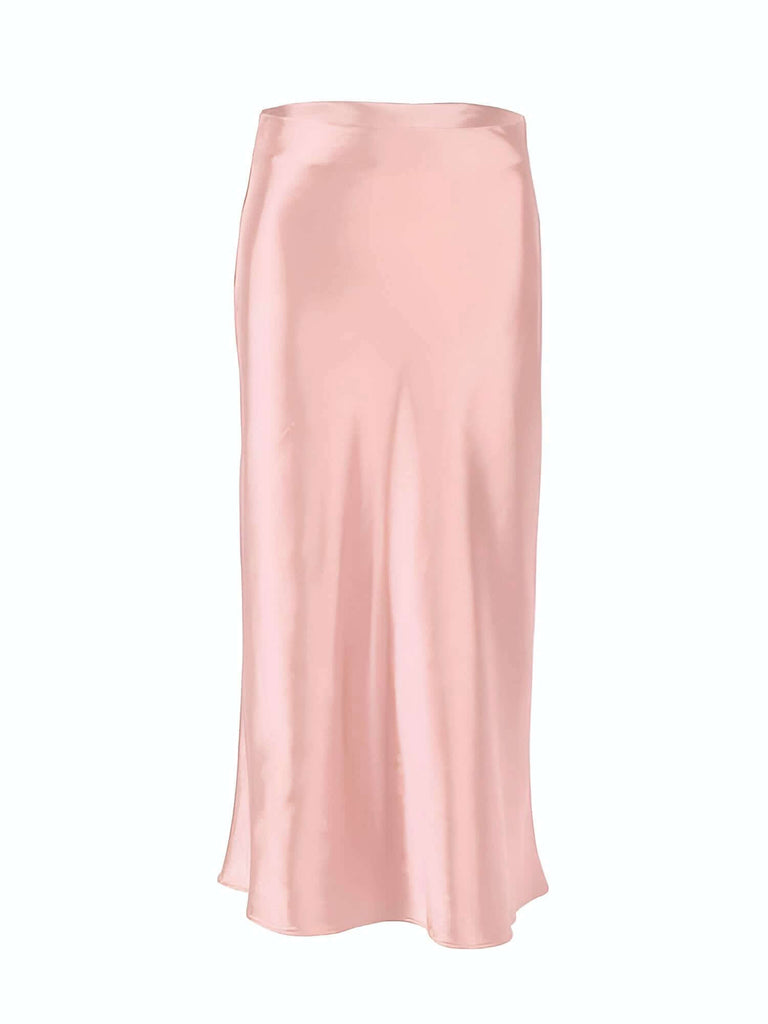 Satin Pink Skirt Women High Waisted & Matching Top