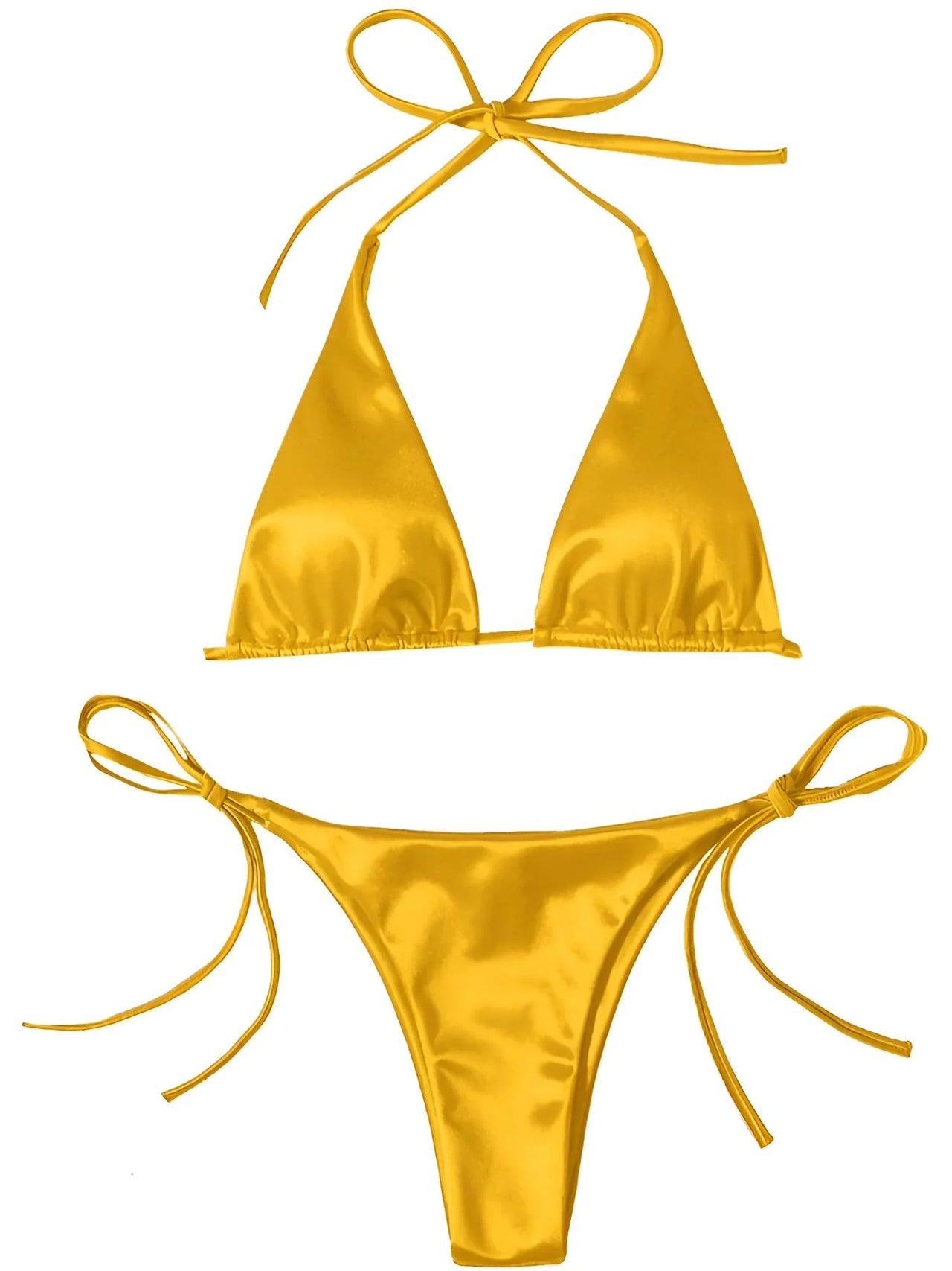 Satin Women's Halter Brazilian Bikini -, Swimwear , Drestiny , Australia, Bikinis, Black, Canada, Gender_Women, Gold, Green, L, Light Pink, M, Neon Green, New Zealand, Pink, Purple, Red, Royal Blue, S, United Kingdom, United States, Wine Red, Yellow , Drestiny , www.shopdrestiny.com