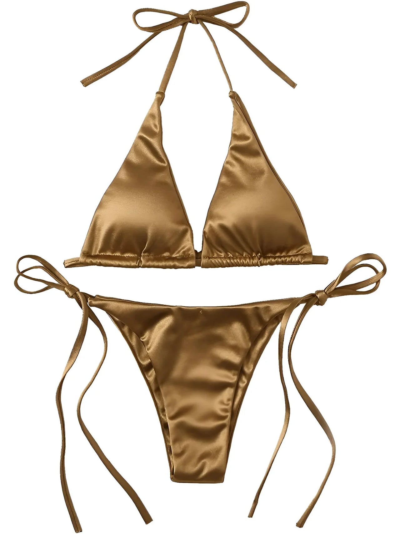 Satin Women's Halter Brazilian Bikini -, Swimwear , Drestiny , Australia, Bikinis, Black, Canada, Gender_Women, Gold, Green, L, Light Pink, M, Neon Green, New Zealand, Pink, Purple, Red, Royal Blue, S, United Kingdom, United States, Wine Red, Yellow , Drestiny , www.shopdrestiny.com