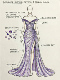 Thumbnail for Designer sketch of a strapless purple mermaid evening gown with sequin fabric on a beige background