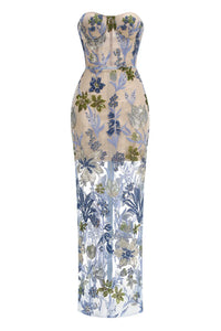 Thumbnail for Floral strapless sequin dress on a white background