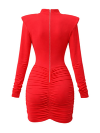 Thumbnail for Red mini dress with long sleeves and a zipper on a white background