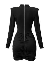 Thumbnail for Black long-sleeved mini dress with a back zipper on a white background