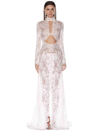 Thumbnail for White lace dress with cut-out design on a white background