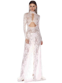 Thumbnail for White lace dress with cut-out design on a white background