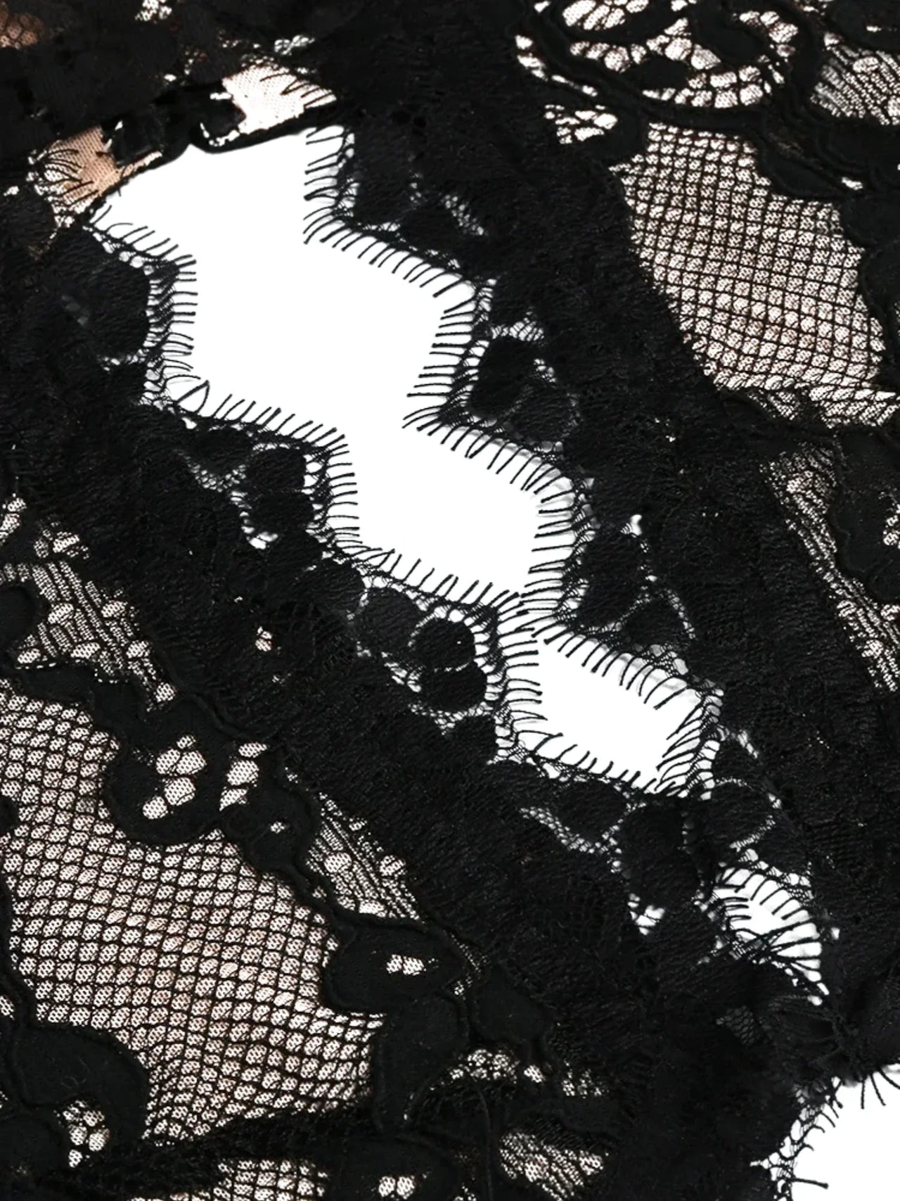 Close-up of black lace fabric with floral patterns
