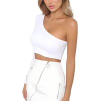 Thumbnail for Sexy Women's One Shoulder Crop Top Diagonal Collar Long Sleeve Casual Basic White Slim Fit Bodycon Tops, Drestiny, Crop Tops, Casual Shirts, Long Sleeves, Sleeveless, One Shoulder, Activewear, One Arm Crop Top, Gender_Women, S, M, L, White, Black, United States, Canada, Australia, New Zealand, United Kingdom, shopdrestiny.com