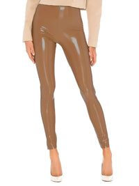 Thumbnail for Brown leather leggings worn by a person on a white background