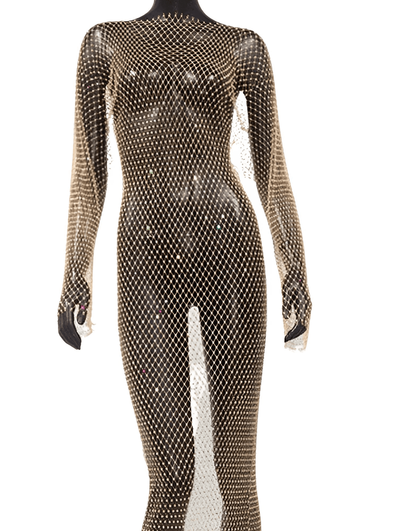 Shiny Rhinestone Fishnet Dress Long Sleeve O-Neck Hollow Out Side Slit Dress Sexy Cover Up, Dresses, Maxi Dresses, Long Sleeves, One Size, United States, USA, Canada, Australia, New Zealand, United Kingdom, UK, Black, Pink, Deep Pink, White, Orange, Green, Nude, Grey, sparkly fishnet dress, sheer rhinestone dress, mesh rhinestone dress, crystal rhinestone dress, shopdrestiny.com