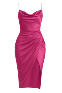 Thumbnail for Pink satin dress with thin straps on a white background