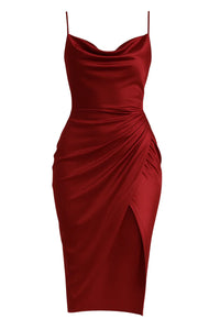 Thumbnail for Red satin dress with thin straps on a white background
