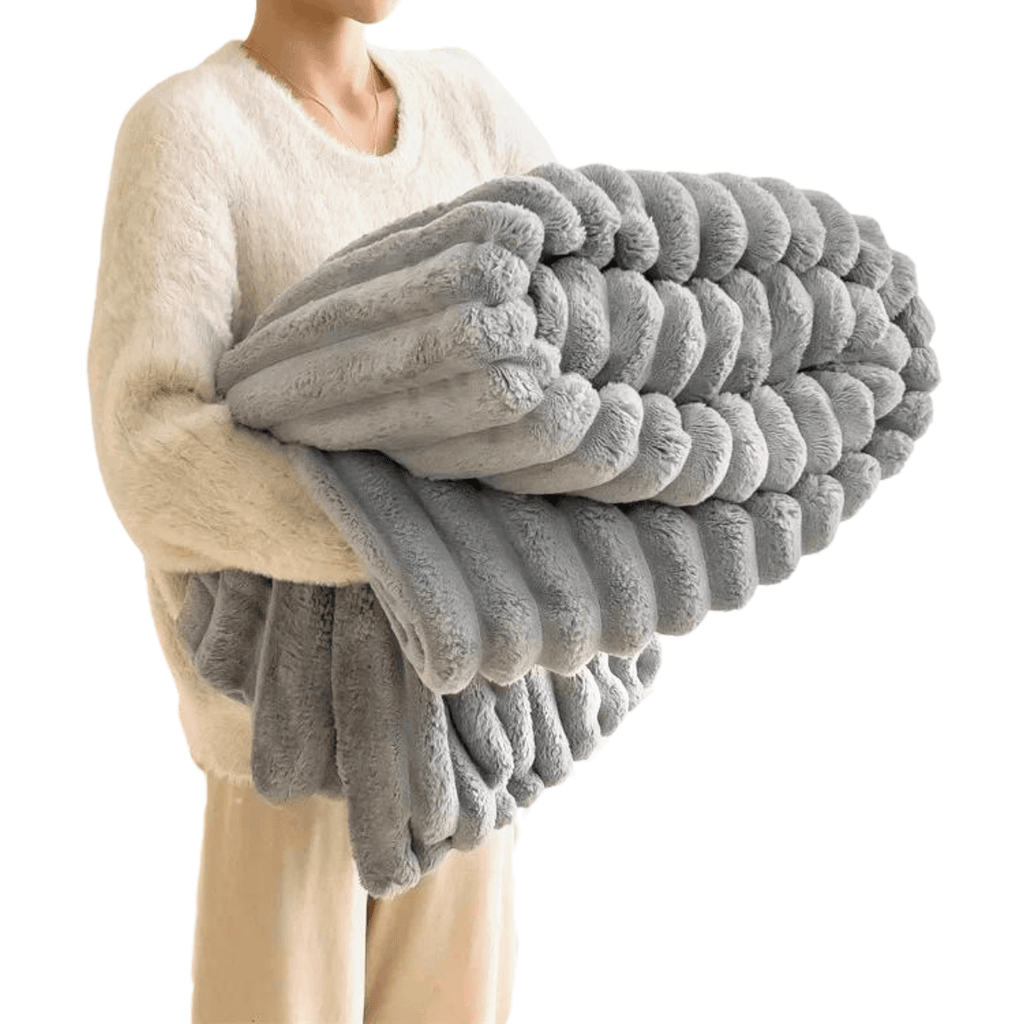Soft Coral Fleece Light Grey Blanket - Feels Like Rabbit Fur!