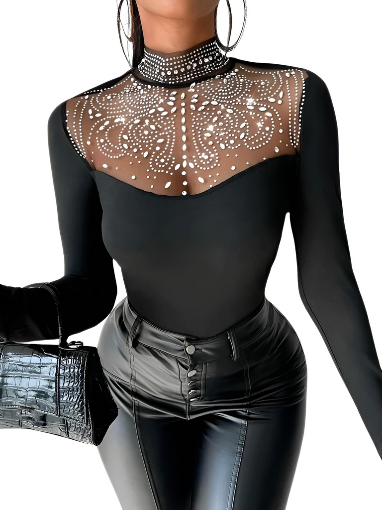Women's Sexy Black Rhinestone Long Sleeve Top: Shop Drestiny for this stunning top. Free shipping and tax covered. Limited time offer, up to 50% off.