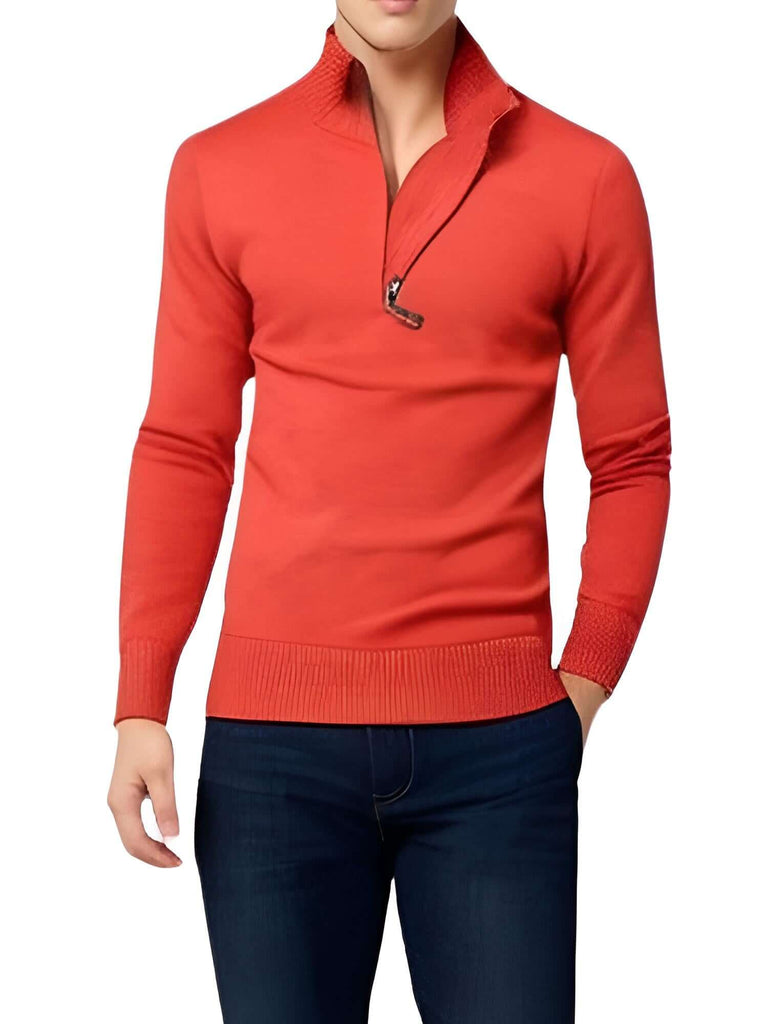 Shop Drestiny for a stylish Men's Orange Cotton Mock Neck Half Zip Pullover. Save up to 50% off on Men's Sweaters. Free Shipping + Tax on us!