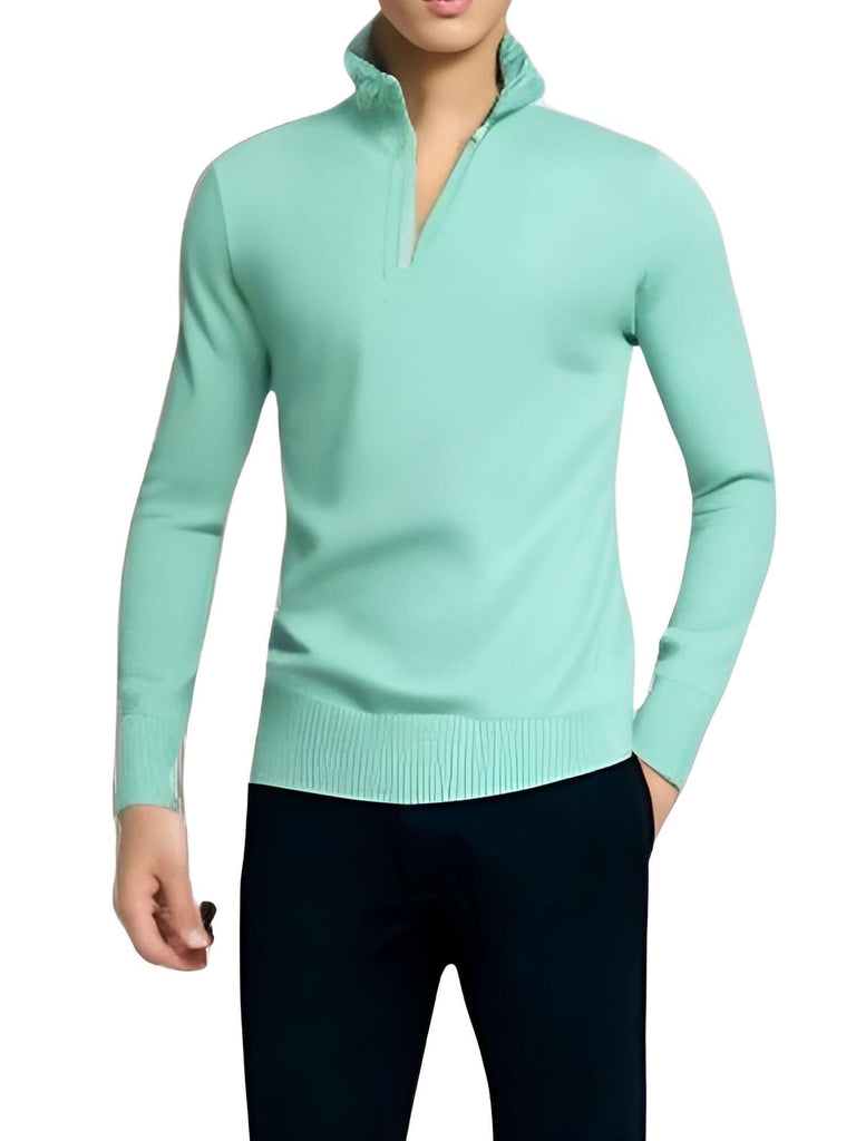 Shop Drestiny for a stylish Men's Green Cotton Mock Neck Half Zip Pullover. Save up to 50% off on Men's Sweaters. Free Shipping + Tax on us!
